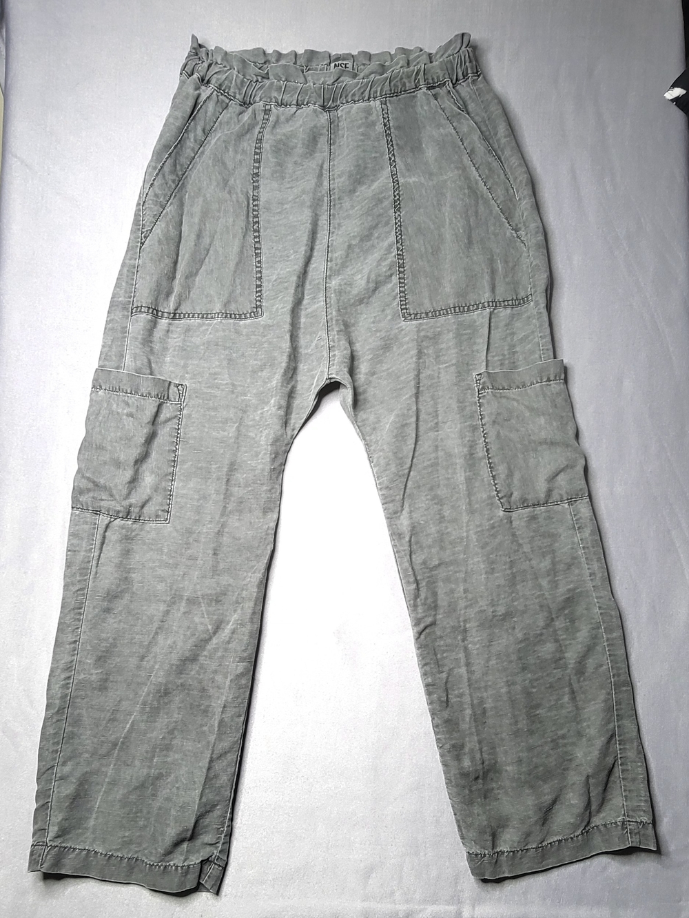 NSF Womens Shailey Paperbag Waist Linen Viscose Utility Croppet Color Grey Sz S